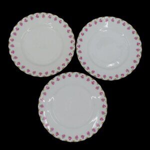 Haviland Limoges Set 3 Plates 7.25in Pink Rose Flower Gold Scallop Gimbel Bros